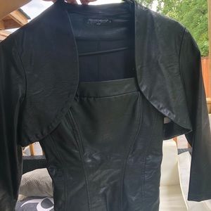 black leather top and jacket set